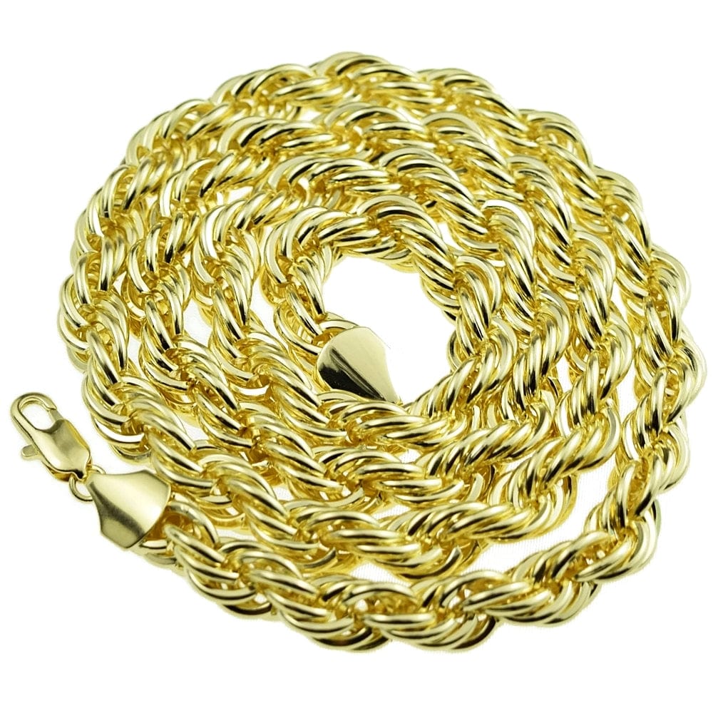 14k Gold Finish Rope Chain Necklace 10mm Thick X 30