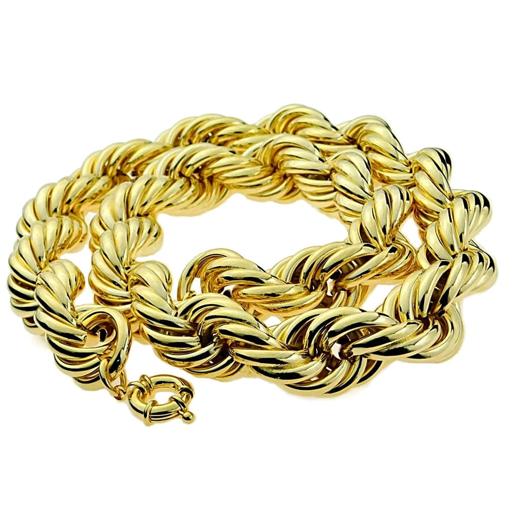 Bling Cartel Heavy 25mm Gold Plated Mens Hollow Thick Rope Dookie Chain 36  Hip Hop Necklace