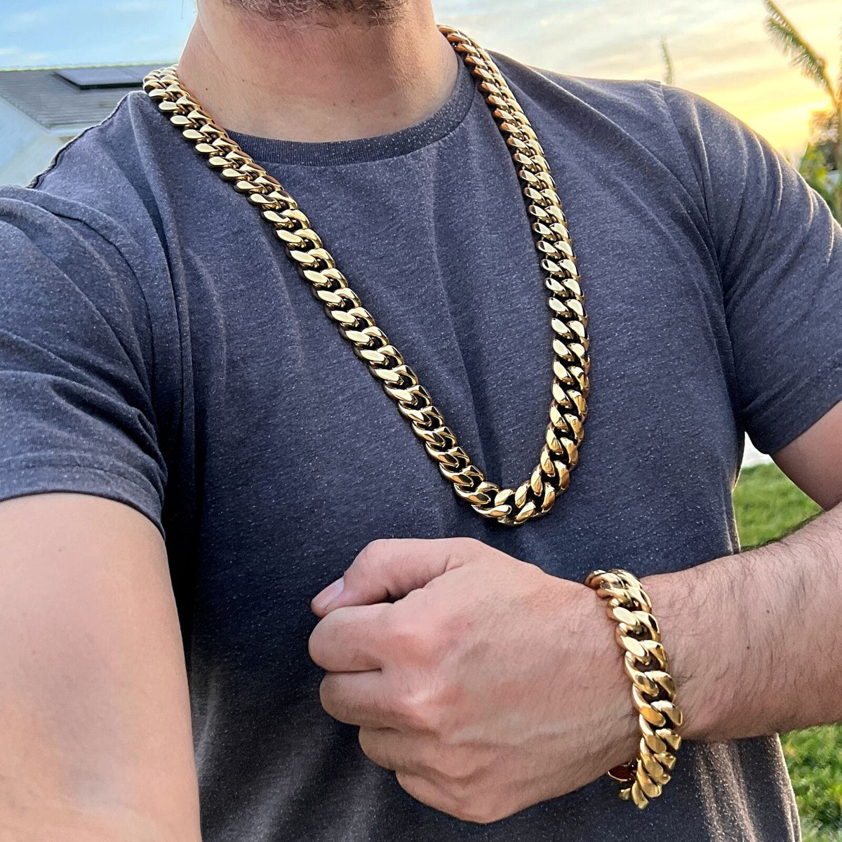 14k gold plated Cuban link set sold