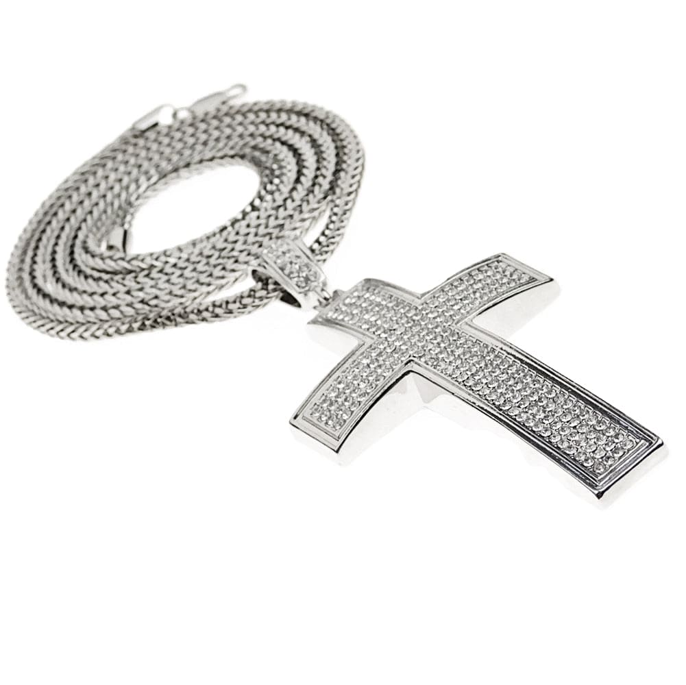 Chunky Cross Silver Tone 36 Franco Chain Necklace