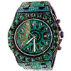 Men's Green Ice Hip Hop Watch CZ Iced Bling Out Arabic Numerals 8.5"