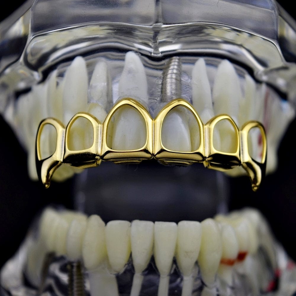 14K Gold Plated 6 Open Face Top Vampire Fangs Grillz