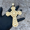 14K Gold Plated Huge Cross Pendant Iced White and Yellow Iced Flooded Out