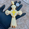 14K Gold Plated Huge Cross Pendant Iced White and Yellow Iced Flooded Out