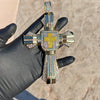 14K Gold Plated Huge Cross Pendant Iced White and Yellow Iced Flooded Out