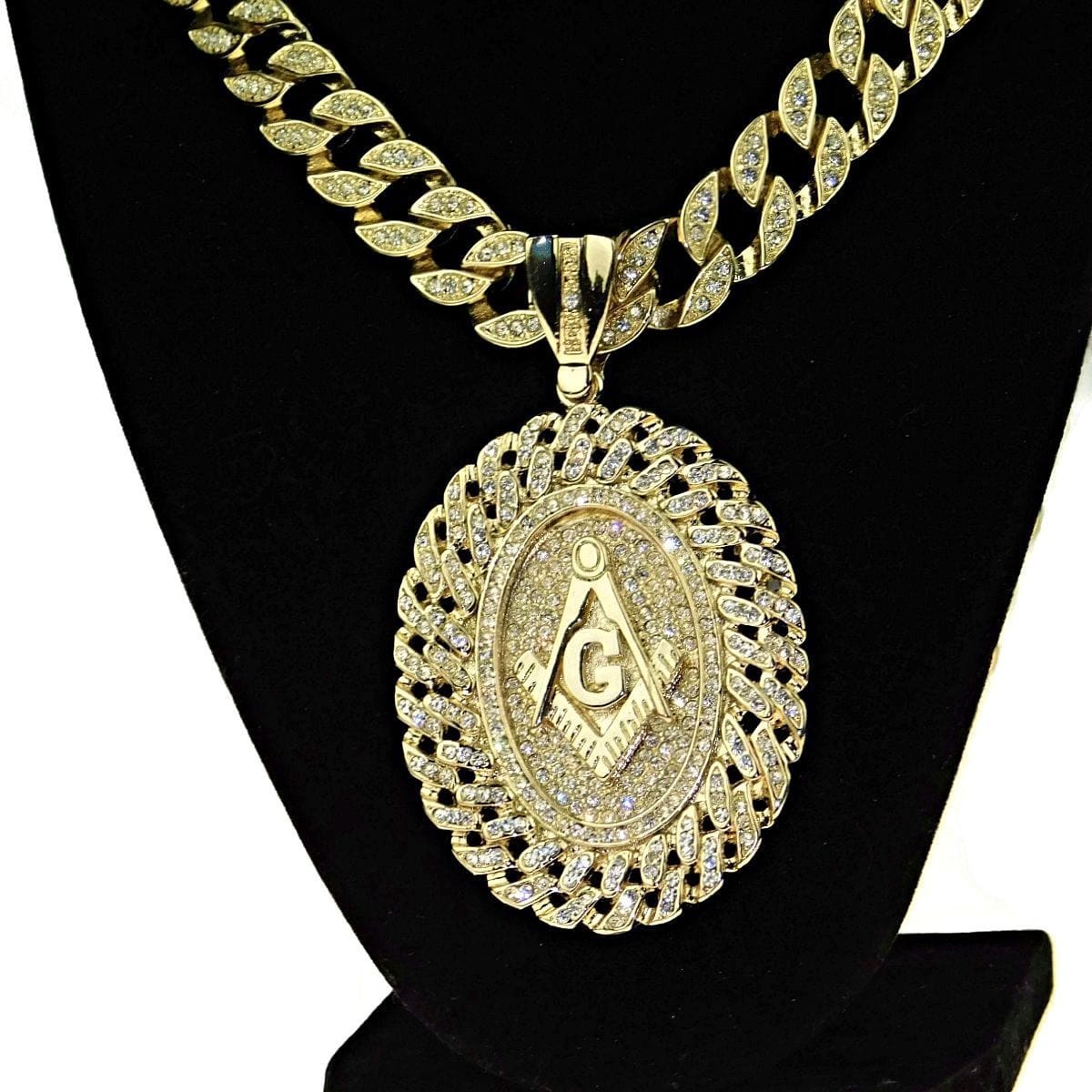 14K Gold Plated Masonic Medallion Pendant Cuban Link Chain Necklace 30