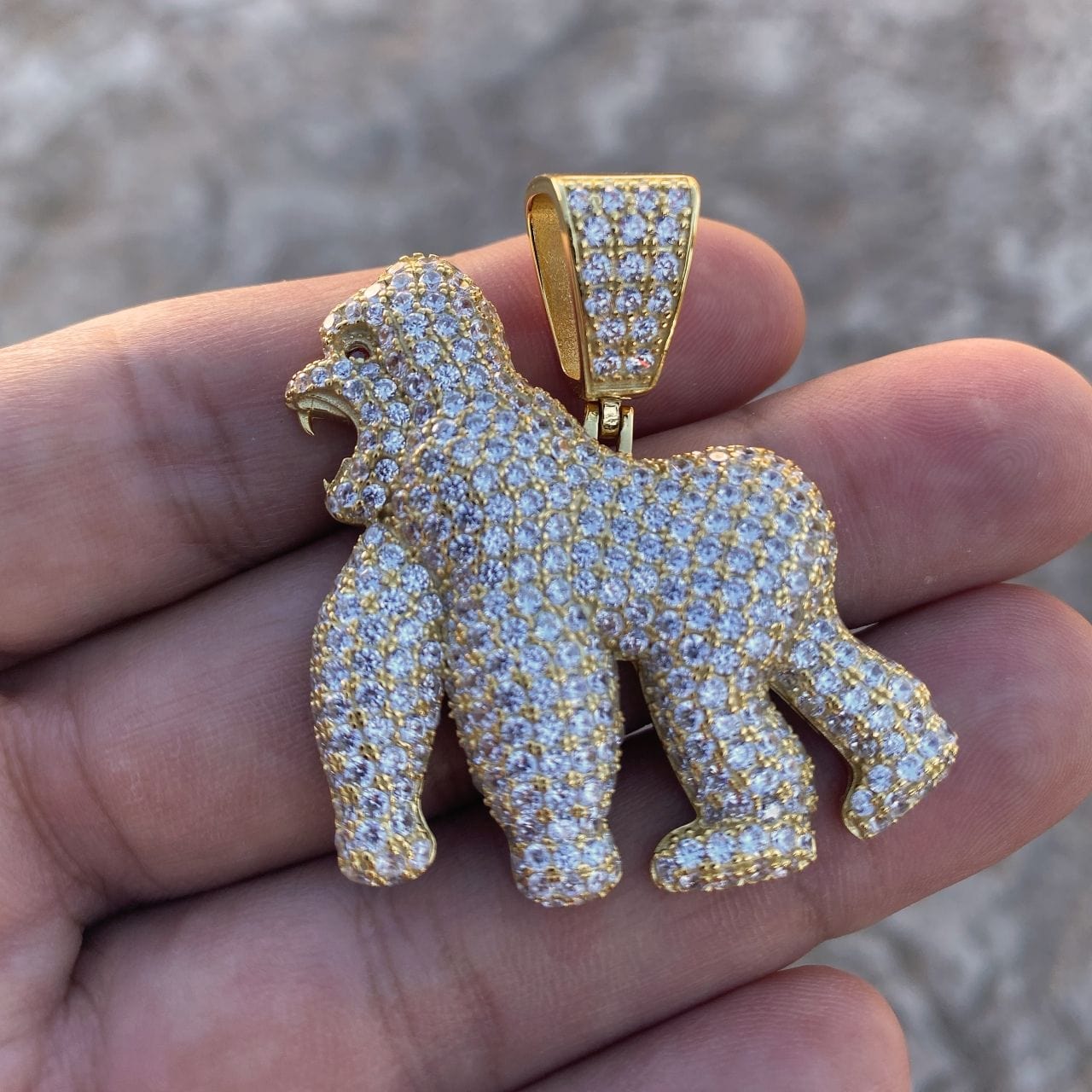 14K Gold Plated over 925 Silver Gorilla Ape Iced Flooded Out Pendant