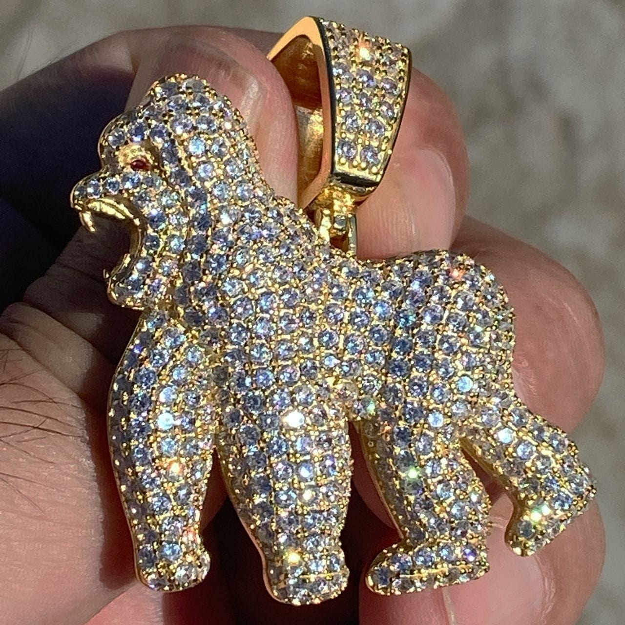 14K Gold Plated over 925 Silver Gorilla Ape Iced Flooded Out Pendant