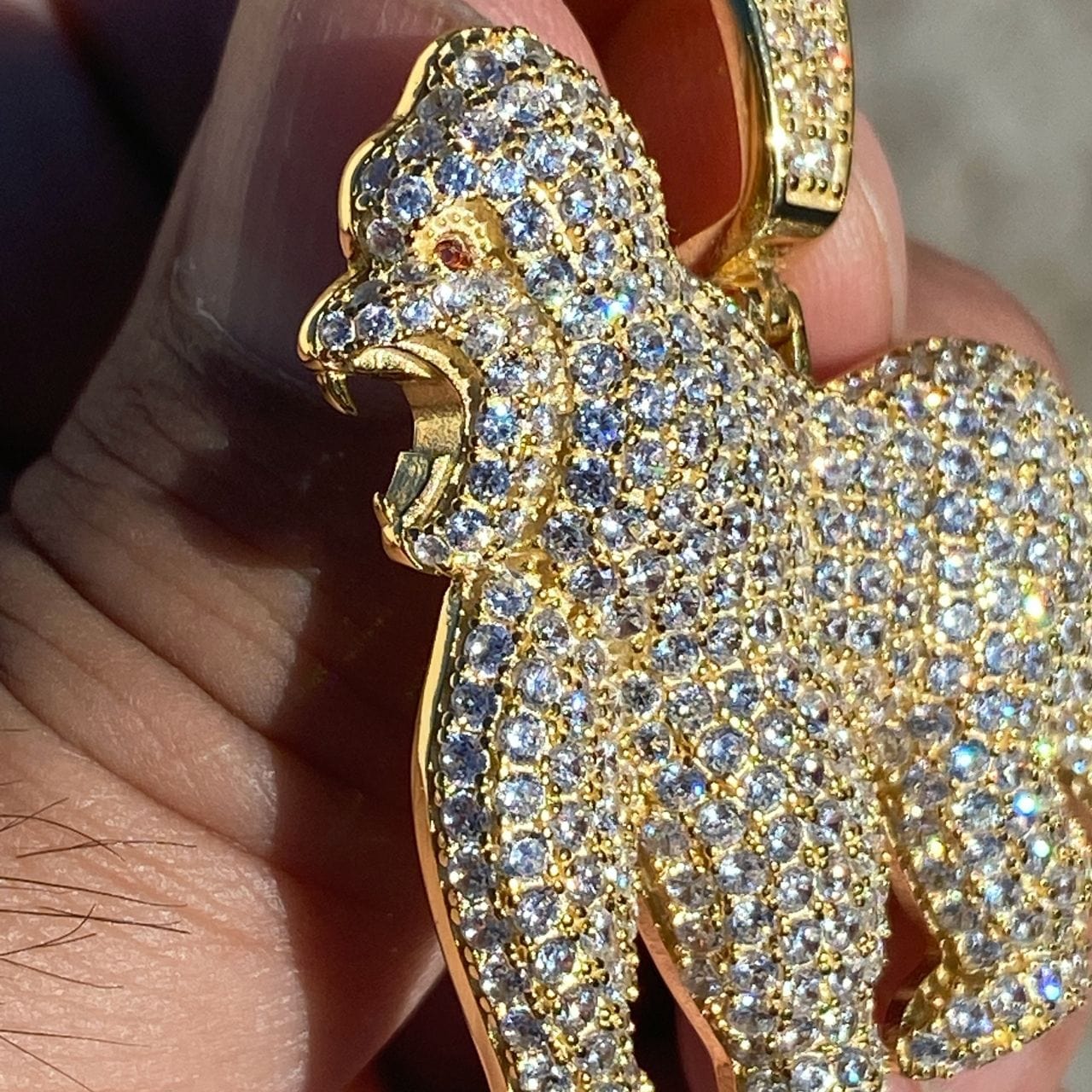 14K Gold Plated over 925 Silver Gorilla Ape Iced Flooded Out Pendant