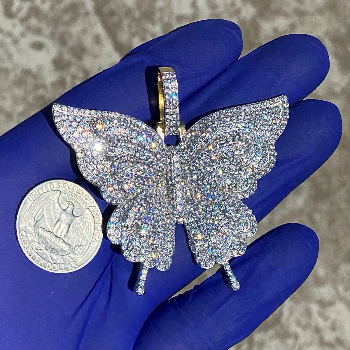 14K Gold Plated over 925 Sterling SIlver Iced Flooded Out CZ Butterfly