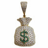 14k Gold Plated over 925 Sterling Silver Iced Money Bag Emoji Pendant