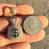 14k Gold Plated over 925 Sterling Silver Iced Money Bag Emoji Pendant