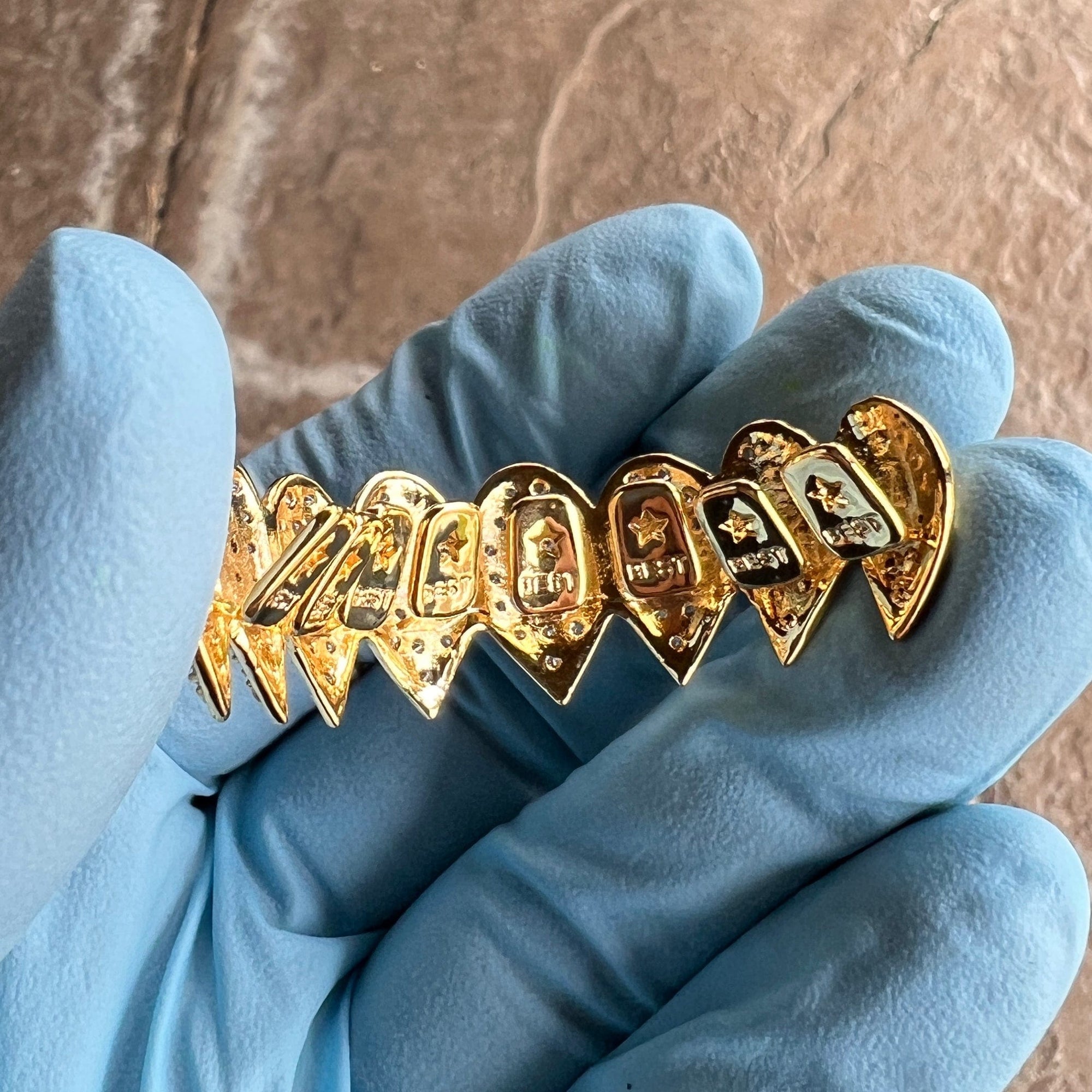 14K Gold Plated Shark Grillz Eight Top Iced Flooded Out CZ Teeth Grill