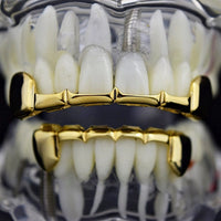 14k Gold Plated Slim Bar Grillz Top & Bottom Teeth Set