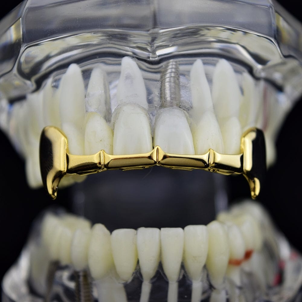 14K Gold Plated Slim Bar Top Half Fangs Vampire Grillz