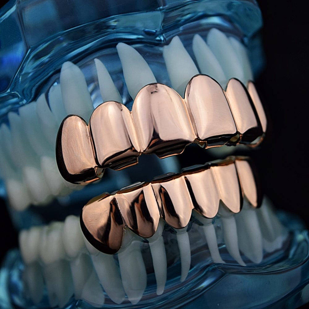 14K Rose Gold Plated Teeth Plain Grillz Set