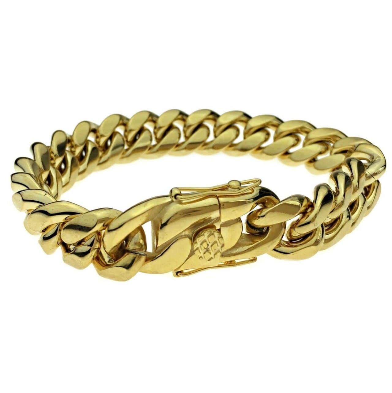 24K Gold Plated 316L Stainless Steel Cuban Miami Cuban Bracelet 14MM