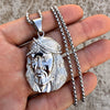 316L Stainless Steel Jesus Head CZ Sausage Chain Necklace 24"