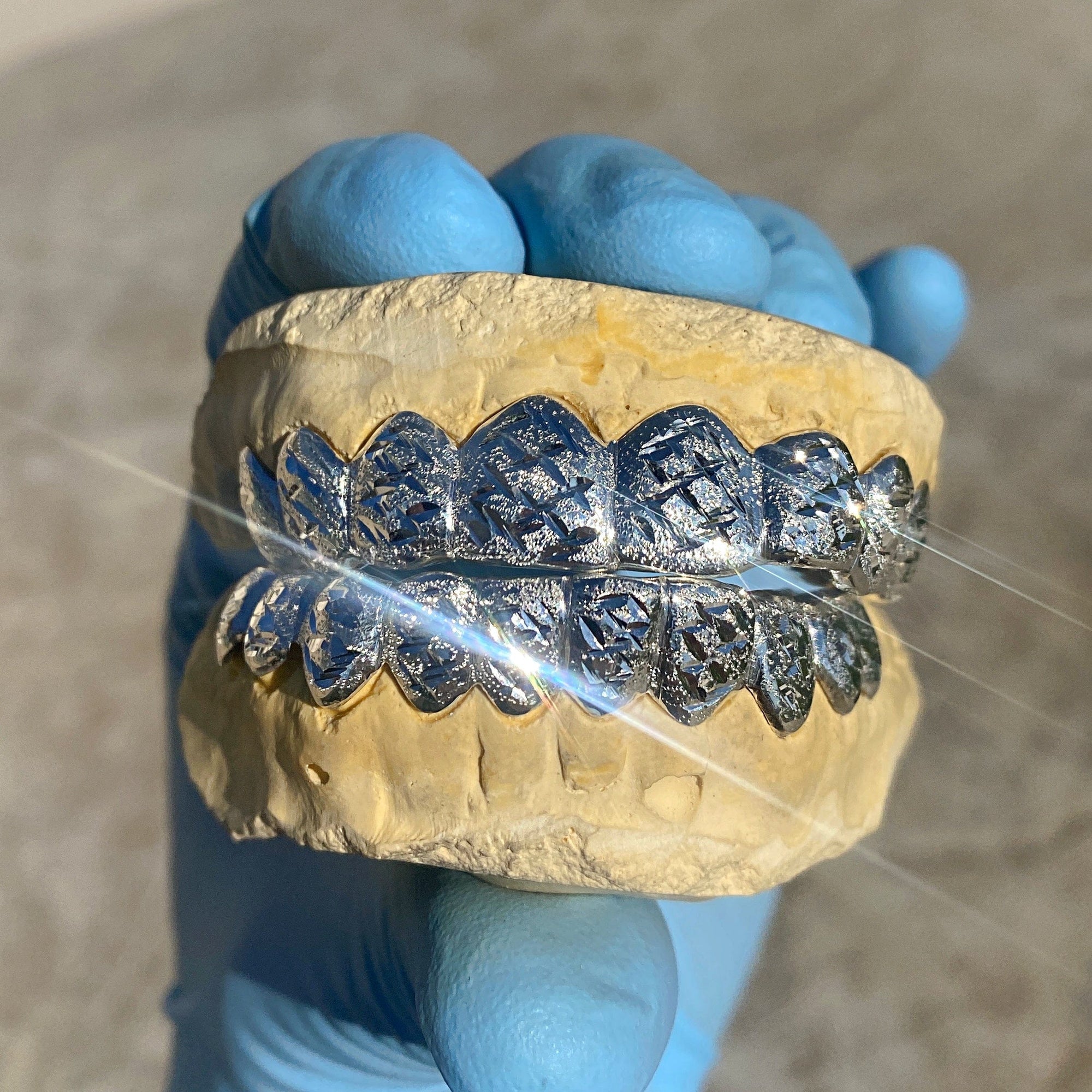 925 Sterling Silver Diamond-Cut Diamond Dust Custom Grillz