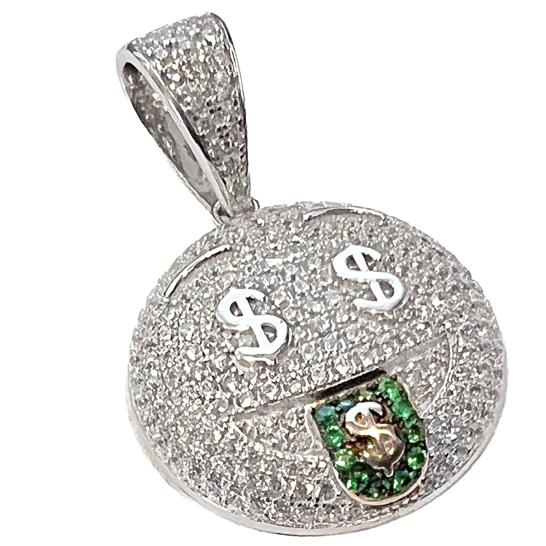 Real Solid 925 Sterling Silver Money Bag Emoji Flooded Out Hip Hop