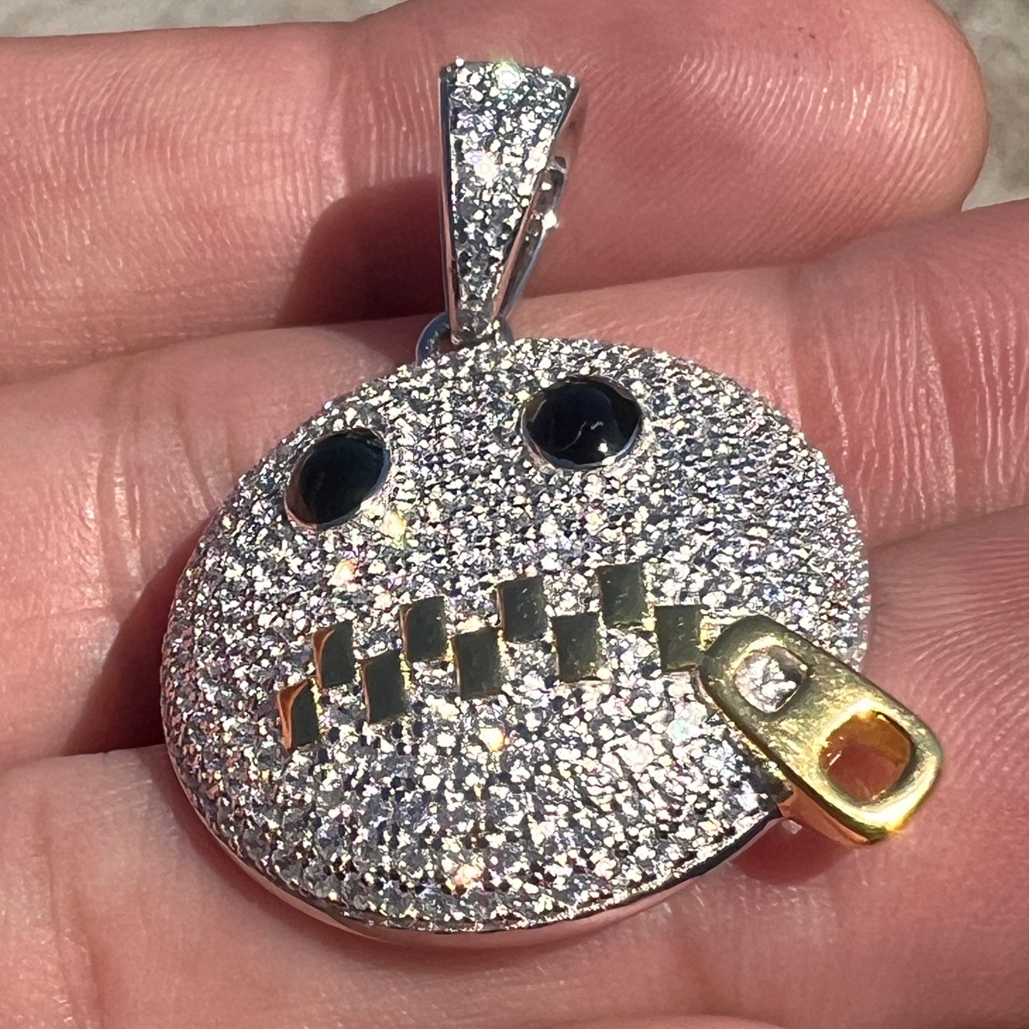 925 Sterling Silver Zipper Mouth Face Emoji Stop Snitching Iced CZ Pen