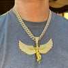 14K Gold Plated Big Angel Wings Pendant CZ Chain Necklace 20"