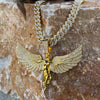 14K Gold Plated Big Angel Wings Pendant CZ Chain Necklace 20"