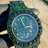 Men's Green Ice Hip Hop Watch CZ Iced Bling Out Arabic Numerals 8.5"