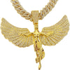 14K Gold Plated Big Angel Wings Pendant CZ Chain Necklace 20"