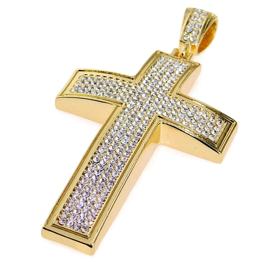 Big Cross Pendant Gold Finish Iced Micro Pave