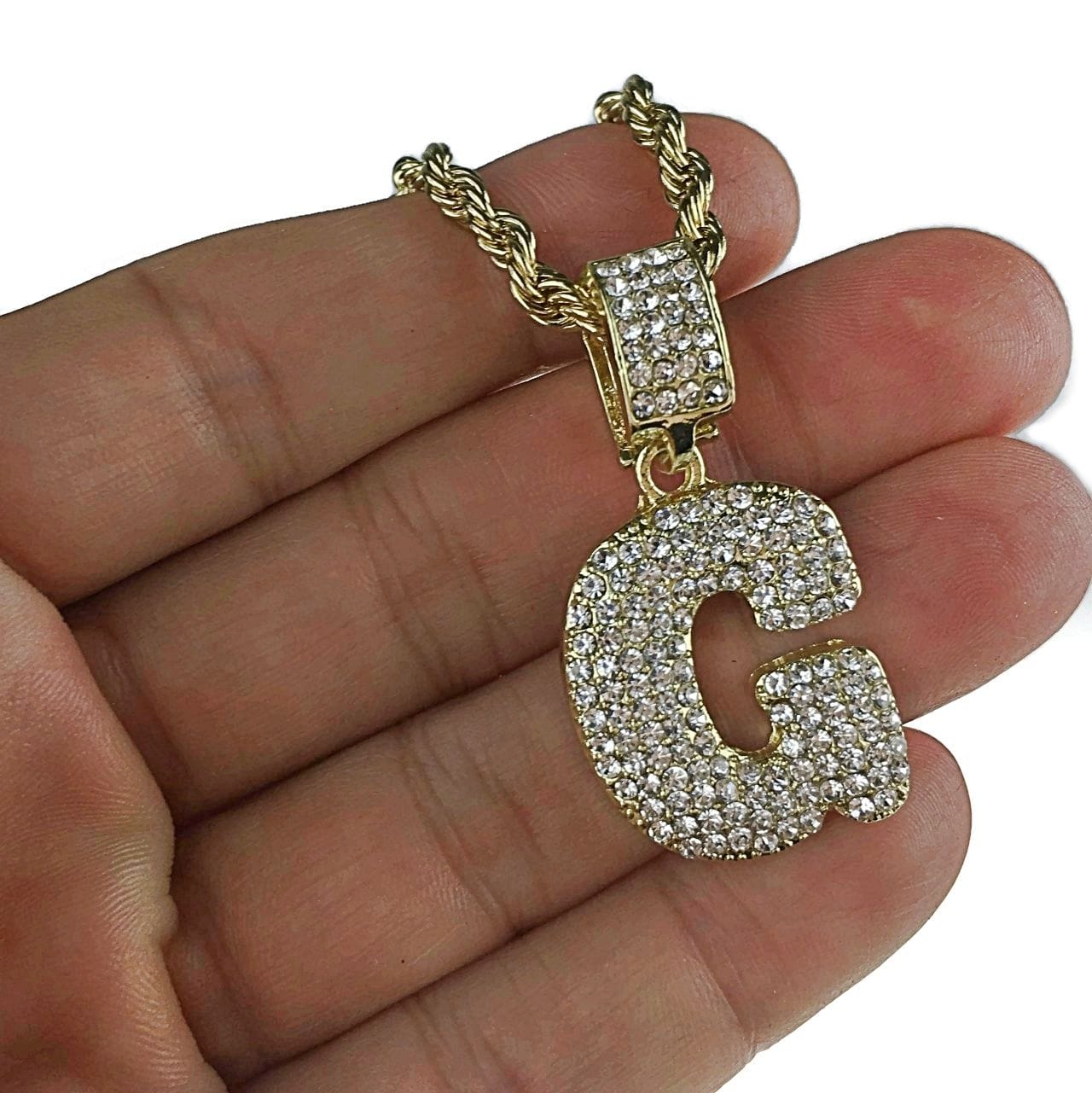 Bubble Letter G Gold Rope Chain 24"