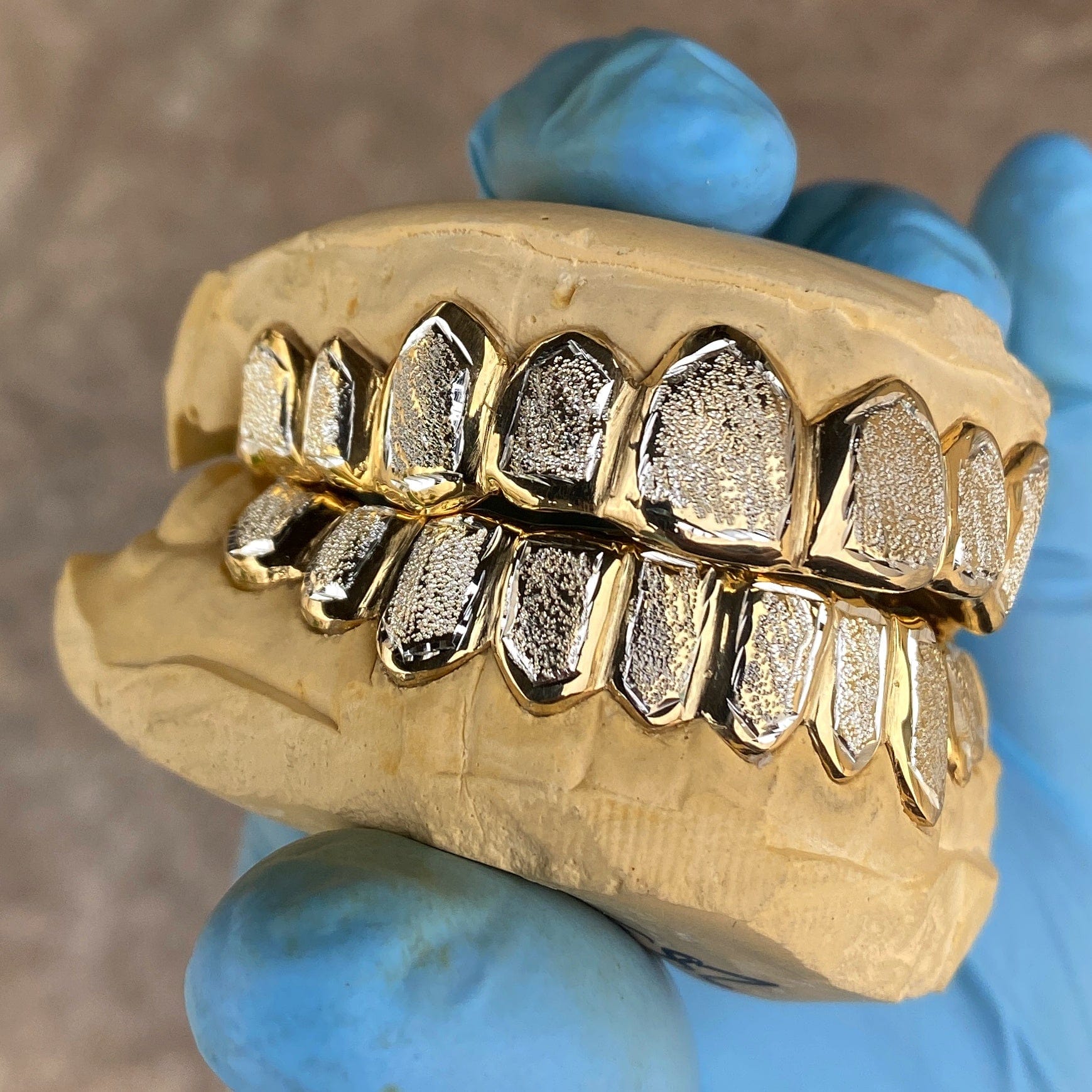 Gold Plated over 925 Silver Two-Tone Diamond-Dust Custom Grillz