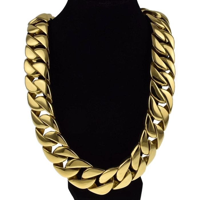 Huge 316L Stainless Steel w/Gold Finish Cuban Chain Necklace 30 mm x 2