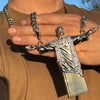 Huge Christ The Redeemer 4.5" Pendant Gold Finish Cuban Chain Necklace 30"