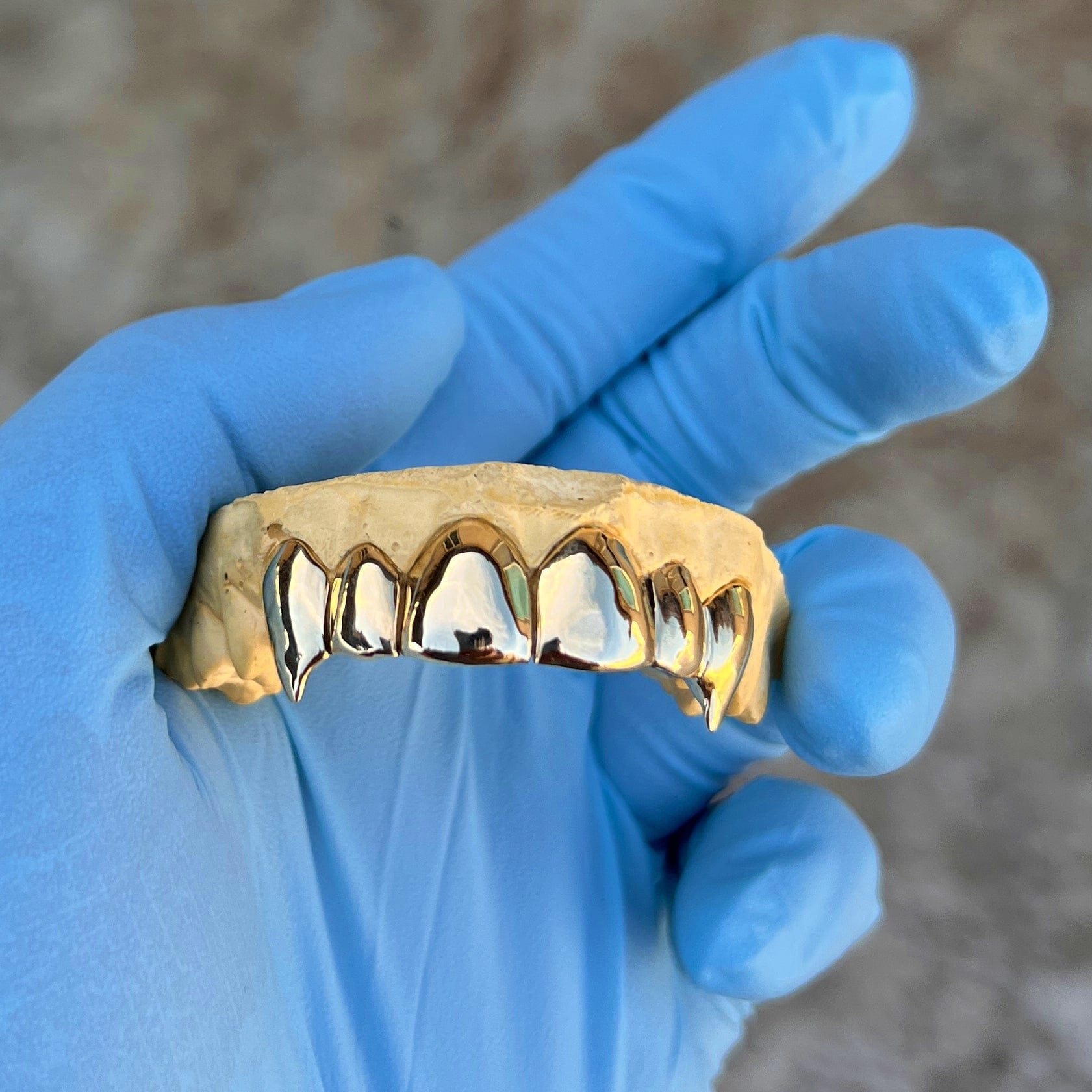 Real 10K Gold Vampire Single Caps Perm Look Teeth Fangs Custom Grillz