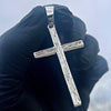 Real Solid 925 Sterling Silver Cross Pendant Simulated Wood Grain 2"