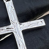 Real Solid 925 Sterling Silver Cross Pendant Simulated Wood Grain 2"