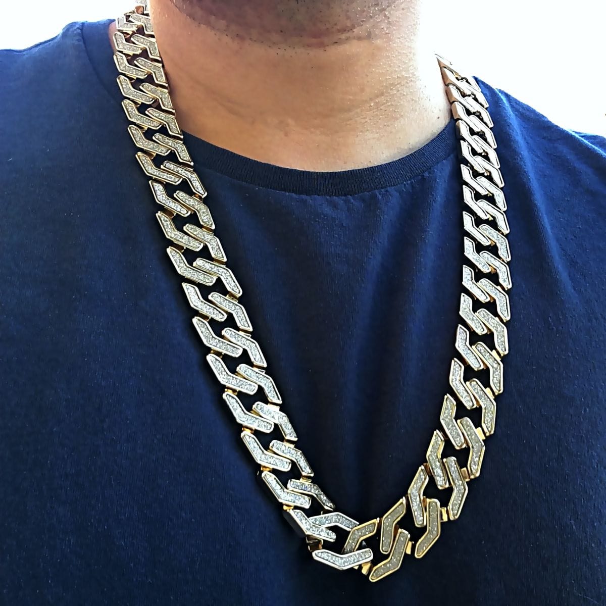 Sand Blast Hip Hop Chain Necklace Gold Finish Squared Links 30