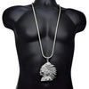 Silver Tone American Indian Chief Head 36" Franco Chain