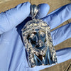 Solid 925 Sterling Silver Jesus Head Italy Pendant CZ Crown Large 2.5"