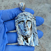 Solid 925 Sterling Silver Jesus Head Italy Pendant CZ Crown Large 2.5"