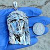 Solid 925 Sterling Silver Jesus Head Italy Pendant CZ Crown Large 2.5"