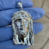 Solid 925 Sterling Silver Jesus Head Italy Pendant CZ Crown Medium 1.75"