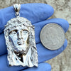 Solid 925 Sterling Silver Jesus Head Italy Pendant CZ Crown Medium 1.75"