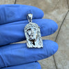 Solid 925 Sterling Silver Jesus Head Italy Pendant CZ Crown Small 1"