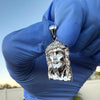 Solid 925 Sterling Silver Jesus Head Italy Pendant CZ Crown Small 1"